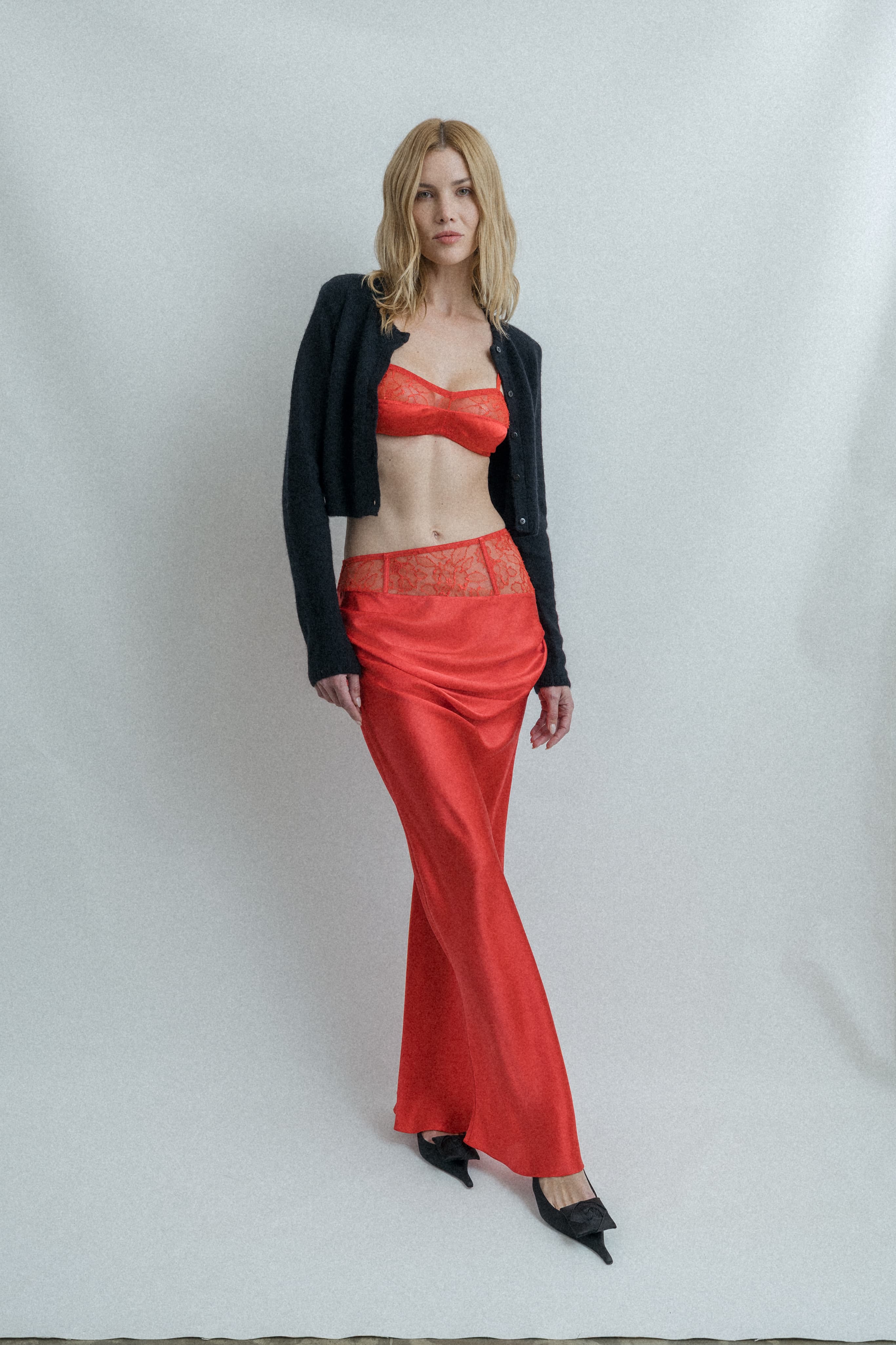 Lace & Silk Satin Draped Skirt